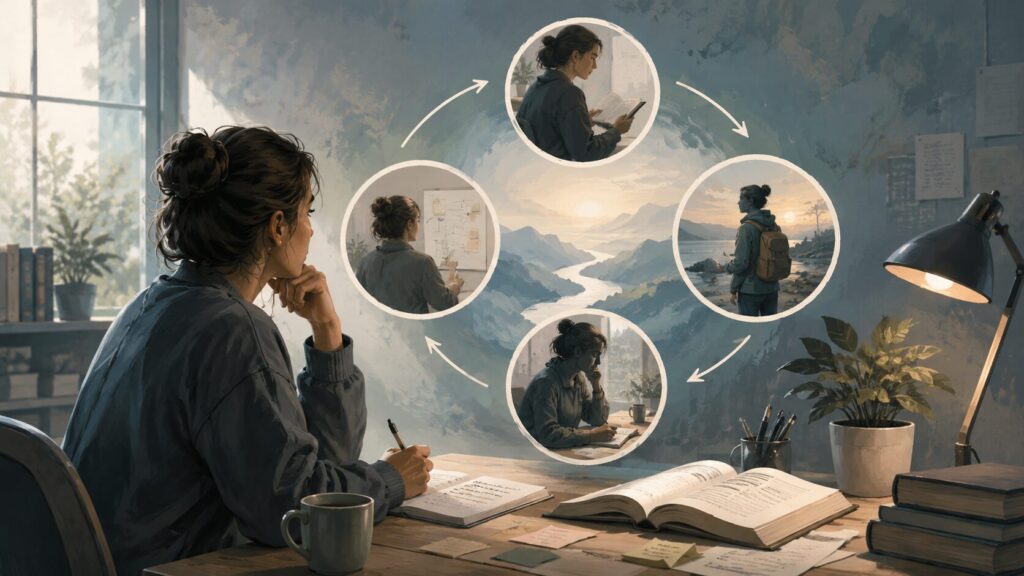 本を読み、考え、行動し、振り返る学びの循環を表したイメージ